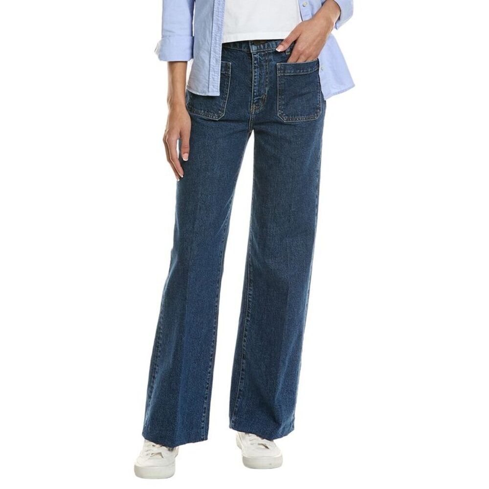 Frame Denim Womens Frame The Refined Saturn Wide Leg Jean, Blue
